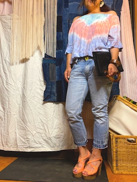 「ブリーチデニム」｜「アイテム（サンダル）」を使った、a_tanさん（レディース・160cm）の夏コーディネート