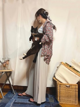 「猫」｜「アイテム（その他）」を使った、a_tanさん（レディース・160cm）の夏コーディネート