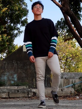 「アイテム（チノパンツ、シルバー系）」を使った、dada 🇹🇼さん（メンズ・173cm）の冬コーディネート