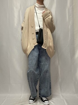 「アイテム（カーディガン/ボレロ、ホワイト系）」を使った、YOKIKIさん（メンズ・181cm）の冬コーディネート