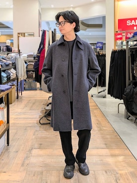 「アイテム（ステンカラーコート）」を使った、もりもんさん（メンズ・171cm・30代）の冬コーディネート