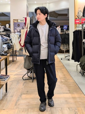 「アイテム（ノーカラージャケット）」を使った、もりもんさん（メンズ・171cm）の冬コーディネート