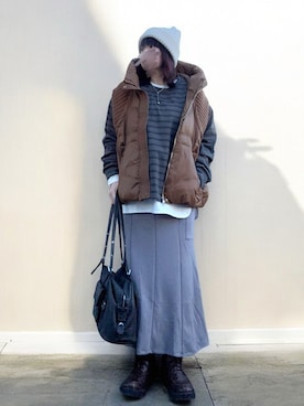 「アイテム（ダウンベスト）」を使った、…natsuho…さん（レディース・154cm）の冬コーディネート