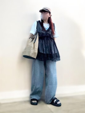 「低身長」｜「アイテム（スウェットパンツ）」を使った、…natsuho…さん（レディース・154cm）の夏コーディネート