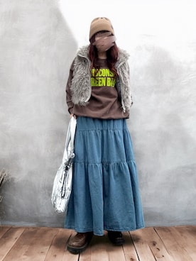 「アイテム（デニムスカート）」を使った、…natsuho…さん（レディース・154cm）の秋コーディネート