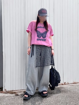 「アイテム（スウェットパンツ）」を使った、…natsuho…さん（レディース・154cm）の夏コーディネート