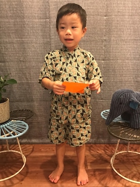 「アイテム（浴衣、グリーン系）」を使った、kaiii998さん（キッズ・100cm）の夏コーディネート