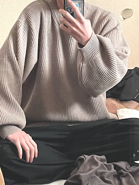 「RAGEBLUE（レイジブルー）のTRストレッチ/タックワイドパンツ/956091（スラックス、ブラック系）」を使った、アツさん（メンズ・178cm）の春コーディネート