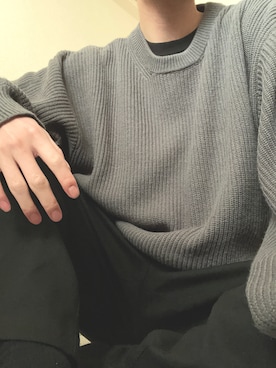 「CLEL（クレイル）の【CLEL】Balloon Sleeve Crew Neck Knit / バルーン袖クルーネックニット（ニット/セーター、グレー系）」を使った、アツさん（メンズ・178cm）の春コーディネート