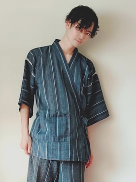 「no brand（ノーブランド）のアイテム（その他トップス、その他）」を使った、中小路秀雄さんの夏コーディネート