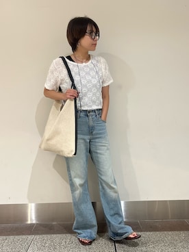 「URBAN RESEARCH Sonny Label(アーバンリサーチサニーレーベル)のベーシックレースTシャツ(Tシャツ/カットソー、ホワイト系)」を使った、natsuhaさん(レディース・161cm)の夏コーディネート