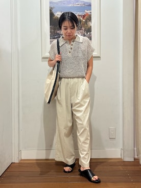 「URBAN RESEARCH Sonny Label(アーバンリサーチサニーレーベル)の襟付きメッシュニットプルオーバー(ニット/セーター、グレー系)」を使った、natsuhaさん(レディース・161cm)の夏コーディネート