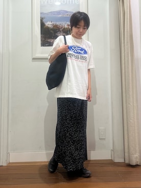 「URBAN RESEARCH Sonny Label(アーバンリサーチサニーレーベル)のGOOD ROCK SPEED FORD T-SHIRTS(Tシャツ/カットソー、ホワイト系)」を使った、natsuhaさん(レディース・161cm)の夏コーディネート