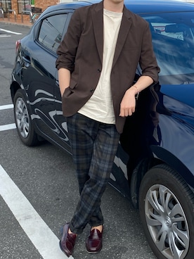 「TAKEO KIKUCHI（タケオキクチ）のアイテム（スラックス）」を使った、sshuhoさん（メンズ・173cm）の秋コーディネート