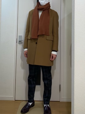 「TAKEO KIKUCHI（タケオキクチ）のアイテム（スラックス）」を使った、sshuhoさん（メンズ・173cm）の冬コーディネート