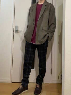 「TAKEO KIKUCHI（タケオキクチ）のアイテム（スラックス）」を使った、sshuhoさん（メンズ・173cm）の秋コーディネート