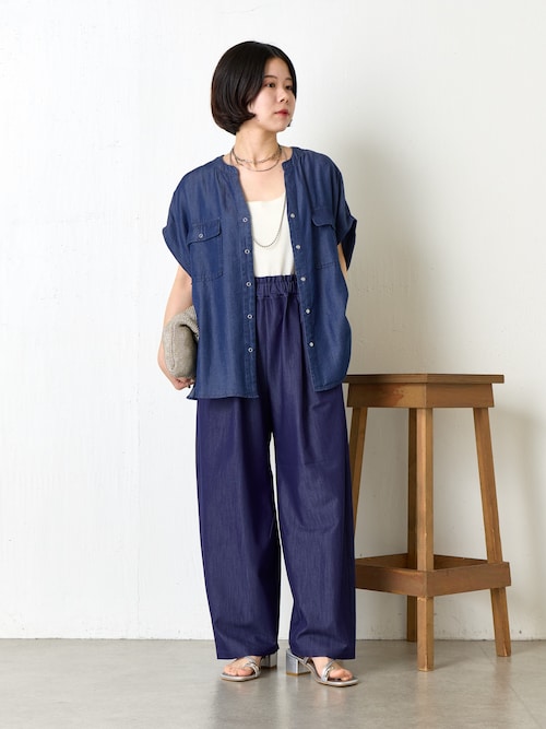 大人カジュアルに決まる】ショートスリーブテンセルデニムシャツ