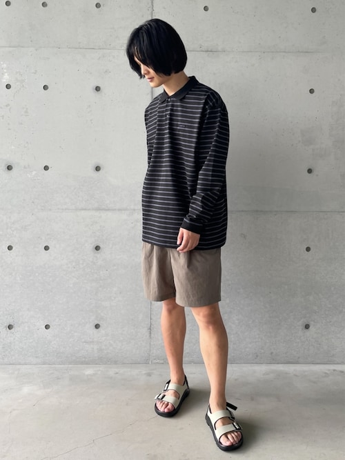 セール】Heavy Cotton Border Long Sleeve Polo Shirt