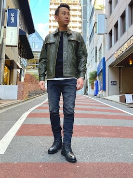 「ブーツコーデ」｜「アイテム（ライダースジャケット）」を使った、tatsuya995さん（メンズ・175cm）の冬コーディネート