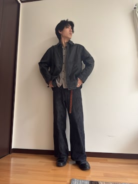 「LIDNM（リドム）のXX SLUB BAGGY DENIM（デニムパンツ、ブラック系）」を使った、masayaさん（メンズ・177cm）の春コーディネート