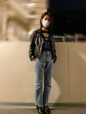 「BEAMS（ビームス）のアイテム（ライダースジャケット）」を使った、Saki Matsudaさん（レディース・152cm）の夏コーディネート