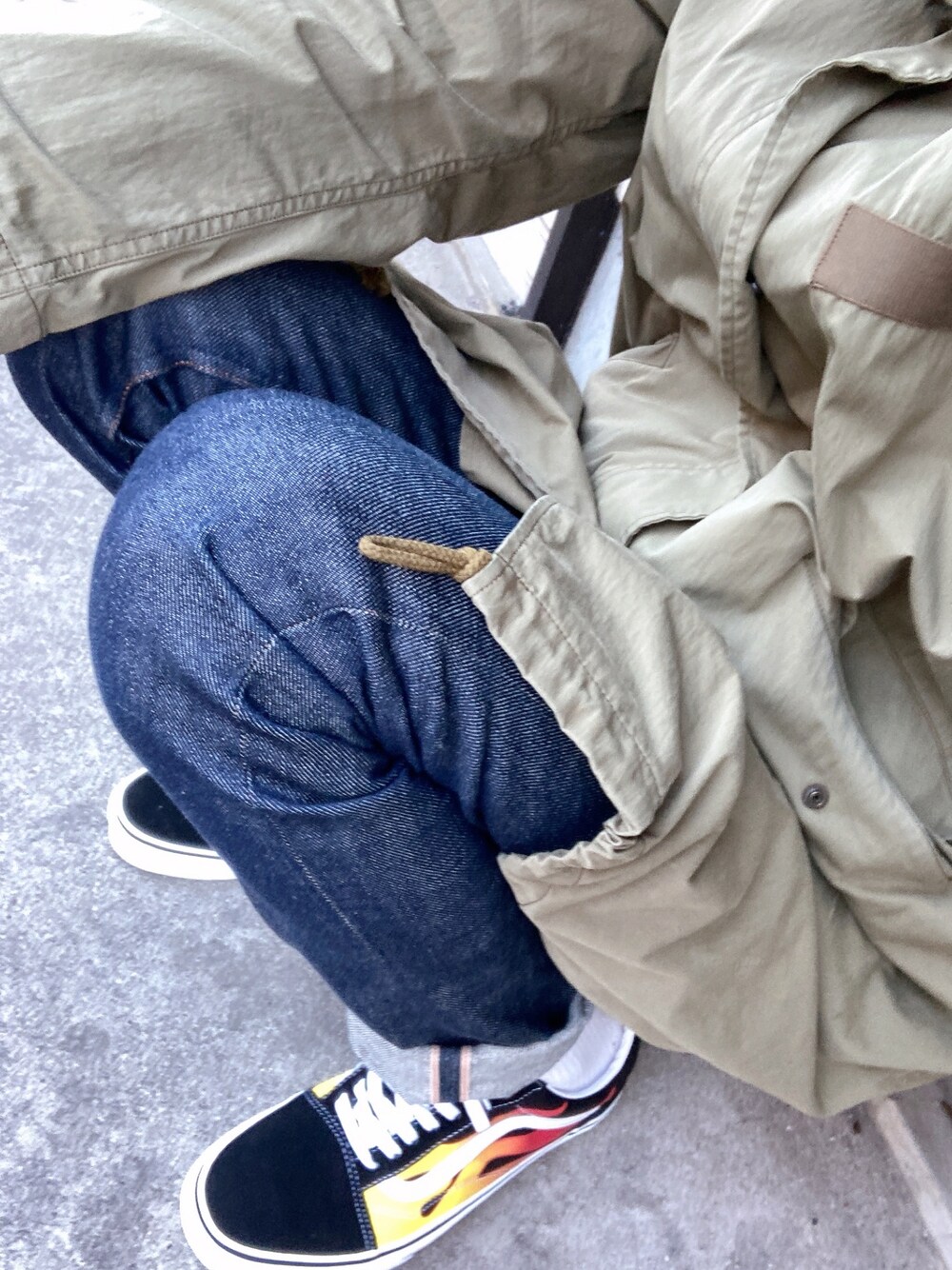 「今日のコーデ、バンズオールドスクール、A.P.C.」｜「HBNSのアイテム（モッズコート、その他）」を使った、0540925さん（メンズ・181cm）の秋コーディネートの1枚目の写真