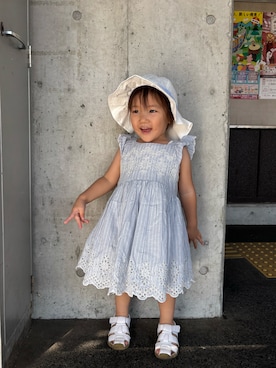 「アイテム（帽子、ホワイト系）」を使った、あると/うたはさん（キッズ・90cm）の夏コーディネート
