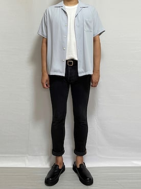 「GU（ジーユー）のアイテム（Tシャツ/カットソー、ホワイト系）」を使った、junpapa0811さん（メンズ・181cm）の夏コーディネート