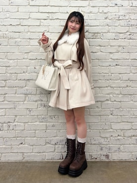 「アイテム（ステンカラーコート）」を使った、wakanaさん（レディース・153cm）の冬コーディネート