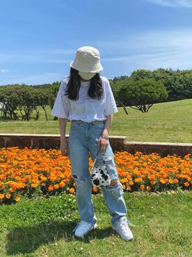 「アニマル」｜「アイテム（帽子）」を使った、カイさん（レディース・158cm）の夏コーディネート