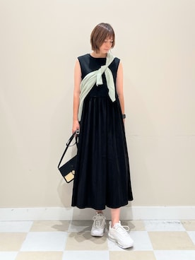 「ノースリーブ」｜「アイテム（ワンピース/ドレス、ブラック系）」を使った、asanofさん（レディース・160cm）の夏コーディネート