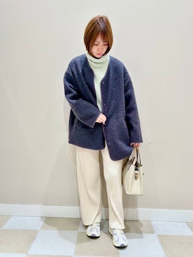 「アイテム（ノーカラーコート）」を使った、asanofさん（レディース・160cm）の冬コーディネート