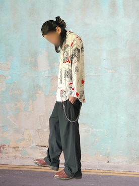 「VINTAGE（ヴィンテージ）のアイテム（シャツ/ブラウス、ホワイト系）」を使った、噂のキーマンさん（メンズ・170cm）の春コーディネート