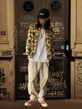 「Supreme （シュプリーム）のアイテム（キャップ）」を使った、噂のキーマンさん（メンズ・170cm）の春コーディネート