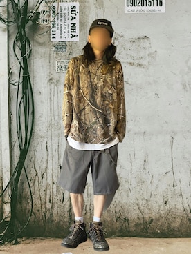 「GU（ジーユー）のXL（タンクトップ、ブルー系）」を使った、噂のキーマンさん（メンズ・170cm）の春コーディネート