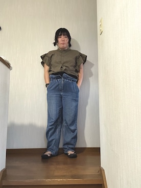 「しまむら（シマムラ）のアイテム（シャツ/ブラウス、グリーン系）」を使った、ttkanadmさん（レディース・154cm）の夏コーディネート
