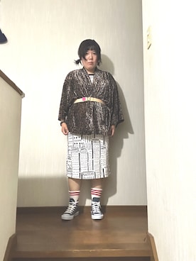 「古着のアイテム（ジャケット/アウター、ブラウン系）」を使った、ttkanadmさん（レディース・154cm）の夏コーディネート