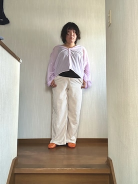 「しまむら（シマムラ）のアイテム（シャツ/ブラウス、ピンク系）」を使った、ttkanadmさん（レディース・154cm）の夏コーディネート