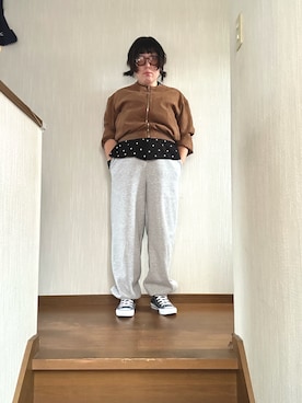「GU（ジーユー）のアイテム（ジャケット/アウター、ブラウン系）」を使った、ttkanadmさん（レディース・154cm）の夏コーディネート