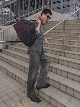 「アイテム（ドラムバッグ）」を使った、HIROKIさん（メンズ・185cm）の秋コーディネート