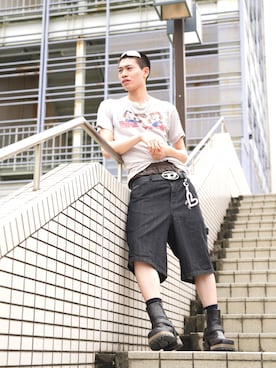 「DIESEL（ディーゼル）のメンズ Tシャツ T-NORM-T15（Tシャツ/カットソー）」を使った、HIROKIさん（メンズ・185cm）の夏コーディネート