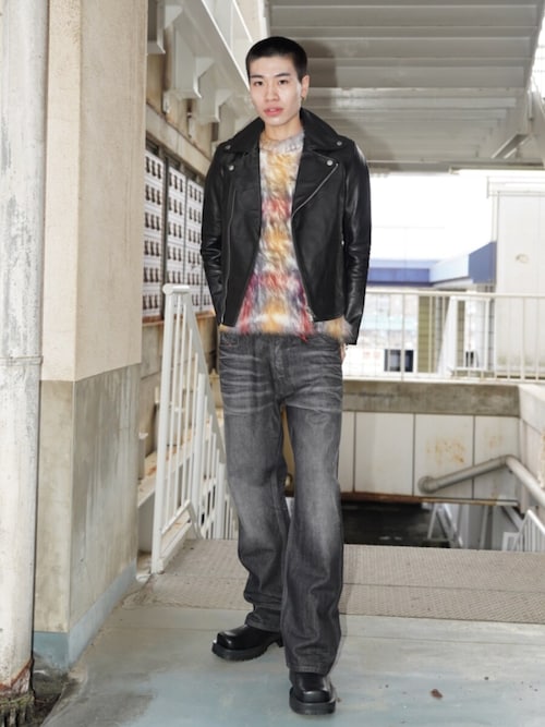 DIESEL 革 ライダースジャケット メンズ ブラックダブルライダースジャケット L-EO-WRD（ライダース