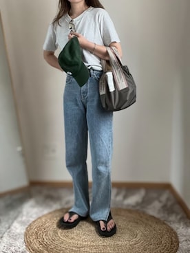 「ISOOK（アイスー）のアイテム（パンツ）」を使った、hikalさん（レディース・160cm）の夏コーディネート