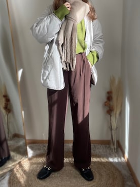 「andme（アンドミー）のアイテム（ノーカラージャケット）」を使った、hikalさん（レディース・160cm）の冬コーディネート