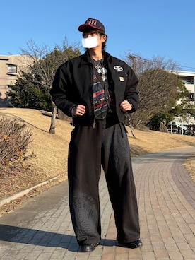 「VINTAGE（ヴィンテージ）のアイテム（カーディガン/ボレロ）」を使った、yunさん（メンズ・180cm）の冬コーディネート