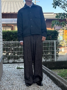 「LE CERCLE par rope'（ルセルクルパーロペ）のツイードライクテクスチャーショートブルゾン/セットアップ対応（テーラードジャケット、グレー系）」を使った、dai31さん（メンズ・165cm）の春コーディネート