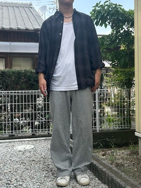 「WYM LIDNM（ウィム バイ リドム）のOMBRE CHECK LOOSE SHIRT（シャツ/ブラウス）」を使った、dai31さん（メンズ・165cm）の秋コーディネート