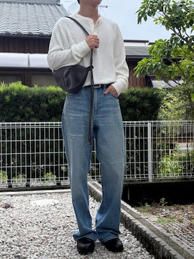 「WYM LIDNM（ウィム バイ リドム）のROUND MINI SHOULDER BAG（ショルダーバッグ、ブラウン系）」を使った、dai31さん（メンズ・165cm）の秋コーディネート