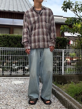 「WYM LIDNM（ウィム バイ リドム）のOMBRE CHECK LOOSE SHIRT（シャツ/ブラウス、ブラウン系）」を使った、dai31さん（メンズ・165cm）の春コーディネート