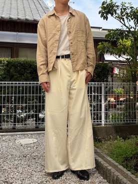 「RAGEBLUE（レイジブルー）のCURVE SEAM WIDE SLACKS / カーブシームワイドスラックス（スラックス、ホワイト系）」を使った、dai31さん（メンズ・165cm）の春コーディネート